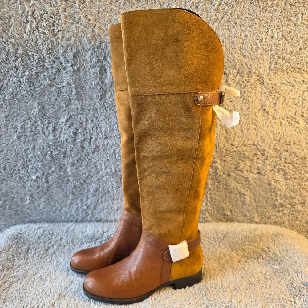 Naturalizer January Wide‎ Calf Brown Leather Suede Over Knee Riding Boots 5M NIB